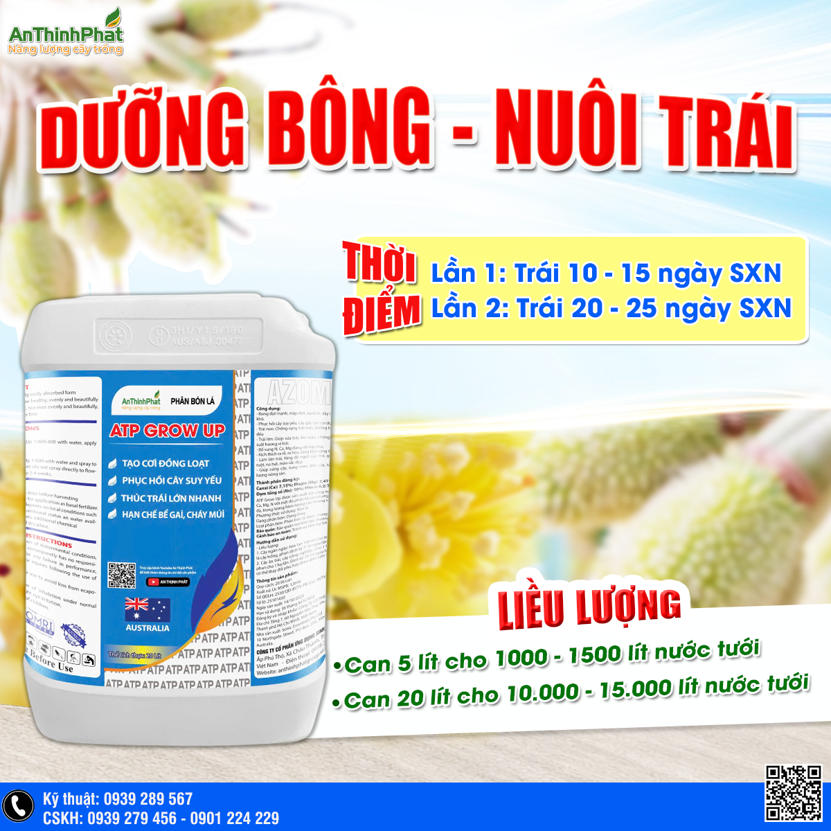 ATP Grow Up - Dưỡng bông, nuôi trái sầu riêng 